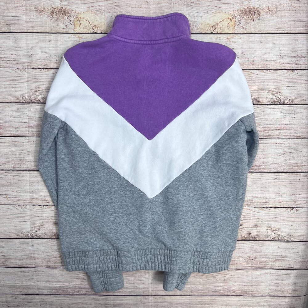 Y2K FILA Colorblock Quarter-Zip Sweatshirt | Size MED | Purple/White/Gray Fleece - Picture 2 of 12